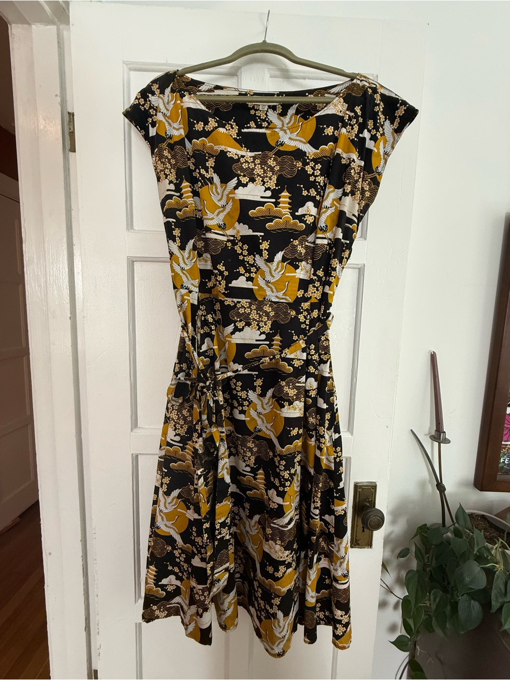 Black and Mustard Floral-Print Midi Dress